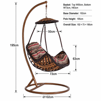 Fauteuil suspendu œuf en rotin PE pour patio, avec support et coussin, idéal pour jardin, balcon et hôtel (vente en gros)
