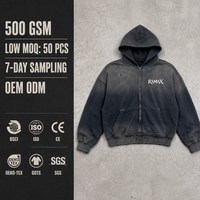Sweat à capuche zippé RAMAX 460GSM épais en molleton gris foncé, style vintage, hiver, logo minimaliste, streetwear homme, personnalisable OEM ODM