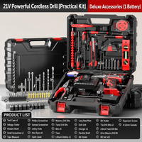 Perceuse à percussion rechargeable au lithium-ion 21V avec boîte à outils et jeu de 31 embouts, garantie 1 an, pour réparation et bricolage à domicile