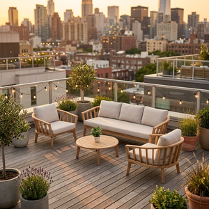 Modern Teak <b>Wood</b> Outdoor Conversation <b>Set</b> with Curved Vertical Spindle Frames - Product Image 2