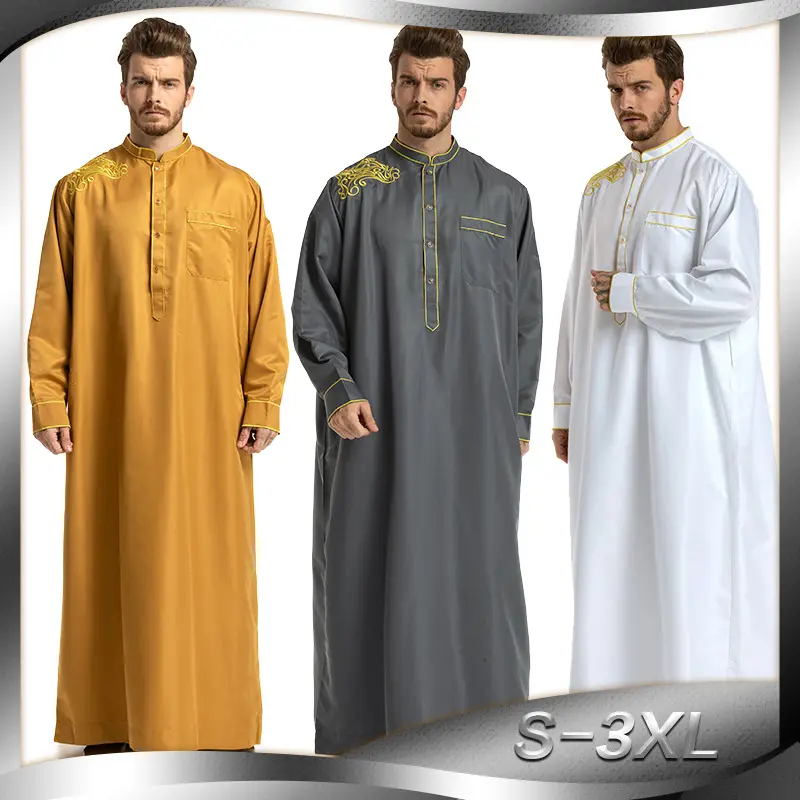 欧米のエバヤは中東のイスラム教徒の民族刺繍長袖ルーズスタンディングカラーローブ男性をよく販売しています