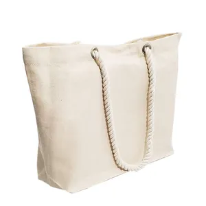 अनुकूलित बड़ी रस्सी ले जाने वाला टोट बैग मजबूत कैनवास पुन: प्रयोज्य किराना शॉपिंग समुद्र तट रस्सी ले जाने वाला टोट बैग