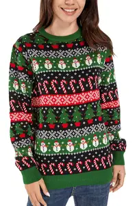 Suéter de punto de mujer personalizado FNJIA suéter de Navidad feo clásico jacquard novedad suéter de Navidad de reno de Papá Noel