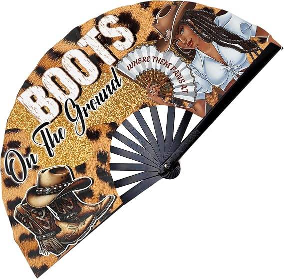 Boot Event Sample Leopard Print Boots on the Ground Folding Clack Fan, Cowboy Style Hand ...