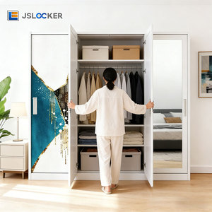 Armoire sur mesure Jslocker avec miroir, en acier, pour chambre à coucher, avec porte coulissante et tiroir - Product Image 1