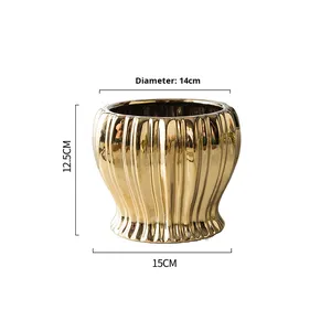 Maceta Moderna de Cerámica para Piso, Galvanizada en Oro, Capacidad de 1-3L, No se Deforma Fácilmente, para Suculentas, Orquídeas y Plantas de Interior - Product Image 6