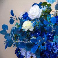 Bola Bunga Buatan Biru Putih, Rangkaian Bunga Hydrangea Mawar Eucalyptus Biru Kerajaan, Dekorasi Tengah Meja Pernikahan