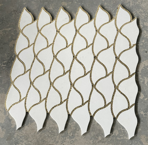 MARQUINA màu đen và thassos Trắng Inlay Brass bằng tia nước đá cẩm thạch Gạch <span class=keywords><strong>Mosaic</strong></span> hoa mẫu cho nhà bếp backsplash và nội thất - Product Image 2