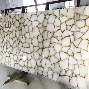 Dalles <span class=keywords><strong>de</strong></span> pierre <span class=keywords><strong>de</strong></span> cristal <span class=keywords><strong>en</strong></span> agate semi-précieuse <span class=keywords><strong>de</strong></span> couleur blanche rétroéclairée à prix avantageux pour la décoration murale intérieure - Product Image 5