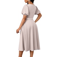 Robes décontractées tendance pour femmes, élégantes, couleur unie, manches courtes, plissées, robes de bureau pour femmes avec ceinture