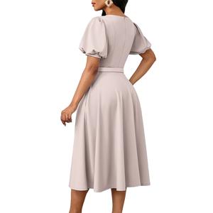 <span class=keywords><strong>ชุด</strong></span>เดรสลำลองทันสมัยสำหรับผู้หญิง สไตล์เรี<span class=keywords><strong>ย</strong></span>บหรู สีพื้น แขนสั้น จับจีบ พร้อมเข็มขัด เหมาะสำหรับใส่ทำงาน - Product Image 3