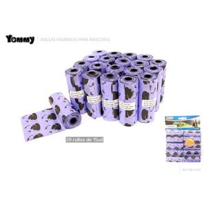 Sacs à déjections pour animaux Yommy, 20 rouleaux de 15 unités, violet avec motif chien, pour chiens et chats - Product Image 1