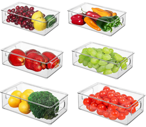 QM Stackable Refrigerator Organizer Bins  6 Clear Kitchen Organizer Container Bins with Handles container set