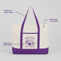 Sac fourre-tout de luxe en toile de coton lavande robuste de taille moyenne personnalisé avec longue bandoulière en corde et poche zippée réutilisable