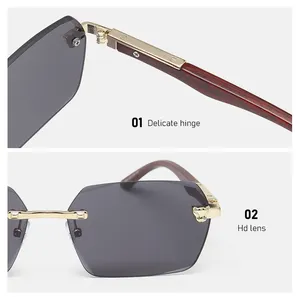 Kenbo kacamata hitam Pria Wanita, aksesoris mata desain logam kualitas tinggi persegi panjang tekstur tanpa bingkai