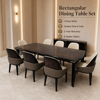 Ensemble de table à manger rectangulaire moderne en bois de luxe 8 places avec chaises rembourrées pour hôtel, restaurant, salle à manger