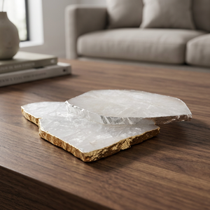 Sous-verre et plateau à fromage en cristal de quartz naturel transparent à 100 %, figurine mascotte en pierre précieuse faite à la main du Gujarat - Product Image 3