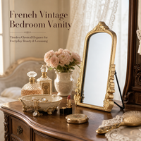 Miroir de maquillage mural, cadre en bois vintage doré antique, miroir de vanité peint par pulvérisation pour chambre à coucher, salle de maquillage, hôtel, salon