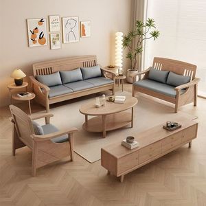 Ash Wood Sofa <b>Set</b> Solid Wood Modern Minimalist Living Room Furniture For Small Apartments - Product Image 1
