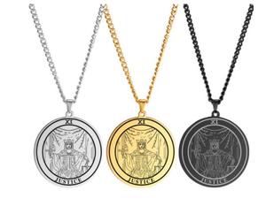 Collar de tarjeta de <span class=keywords><strong>Tarot</strong></span> redondo para mujer, joyería de acero inoxidable, amuleto de astrología Arcana mayor, collar de pareja - Product Image 4