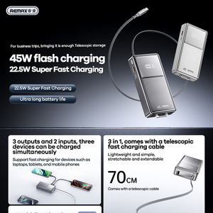 Banco de Energía de Carga Rápida de 45W y 20000mAh con Cable Tipo-C Telescópico Integrado, Bancos Portátiles para Laptops y Teléfonos FCP-30 con Carga Rápida de 45W - Product Image 2