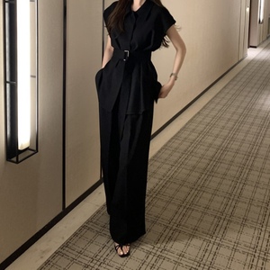 Women's Summer Collared Sleeveless Tie-Front Blouse & High-Waisted Wide-Leg <b>Pants</b> 2-Piece Set Fashion - Product Image 4