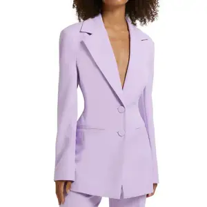 High Quality Pop Sex Lady Formal Clothing Suit Purple Nipped Waist Slim Fit Blazers for Women Set