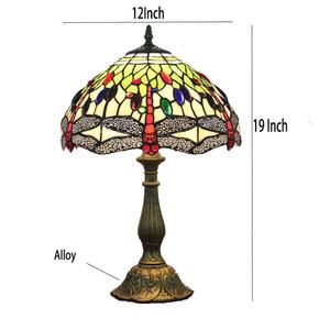 Lampe de table décorative Tiffany antique en verre teinté, 12 pouces, motif libellule, pour salon, chambre, café, style rétro, petite taille - Product Image 4