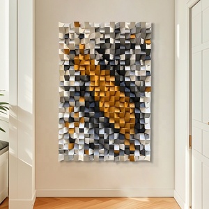 Solid Pine Wood Eco-Friendly <strong>Art</strong> Deco Carving 3D Block <strong>Mosaic</strong> Handmade Inlaid Physical Painting <strong>Wall</strong> <strong>Art</strong> for Commercial Space - Product Image 2