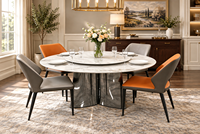 Ensemble de table à manger ronde de luxe moderne en pierre frittée brillante avec chaises en cuir PU, meubles de salle à manger pour la maison