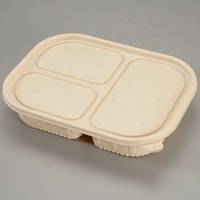 Boîte à lunch jetable biodégradable à 3 compartiments avec couvercle, étanche, compatible micro-ondes, sans BPA, contenants alimentaires en amidon de maïs