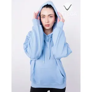Sudadera Larga con Capucha para Mujer Vetega, Azul, Poliéster, Alta Elasticidad, con Bolsillo Tipo Canguro, Hombros Caídos, Cordón Ajustable - Product Image 3