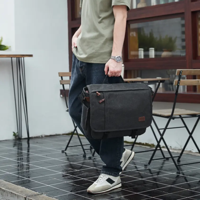 नेरलियन कस्टम कलर टैग विंटेज मेन मैसेंजर बैग ऑयल वैक्स कैनवास वाटरप्रूफ क्रॉसबॉडी शोल्डर बैग लैपटॉप ब्रीफकेस