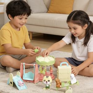 Mini Juego de Paisaje Microcósmico para Niñas, 4 en 1: <span class=keywords><strong>Carrusel</strong></span>, Torre de Cohetes, Tobogán y Columpio, Educativo y Ecológico - Product Image 4