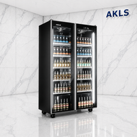 Réfrigérateur commercial vertical à double porte vitrée pour boissons, refroidisseur à air pour supermarché, bar et commerce de détail