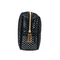 Mini sac en maille nid d'abeille personnalisé avec étiquette, pochette cosmétique en maille noire, porte-monnaie avec étiquette