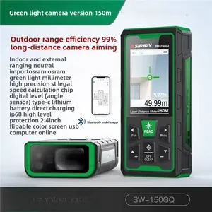 เครื่องวัดระยะเลเซอร์ดิจิตอลสีเขียว SNDWAY SW150GQ พร้อมระดับอิเล็กทรอนิกส์และเลเซอร์คลาส 1 - Product Image 2