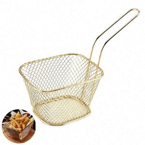 <b>Mini</b> Silver Square Mesh Food Basket French Fries Basket Restaurant Fried Chicken Snack Chips Iron Metal Colander Tool - Product Image 1