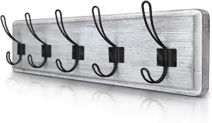 Rustic Wall Mounted Wooden Coat Rack With 5 Hooks 60.96 Cm Ground Entry 60.96 Cm Ground Entry Coat Hooks-5 Rustic Hooks