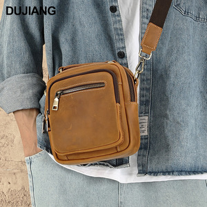 Dujiang Men's Genuine Leather Crossbody Bag <b>Top</b> Layer Cowhide Retro Simple Shoulder Bag Everyday Use - Product Image 1