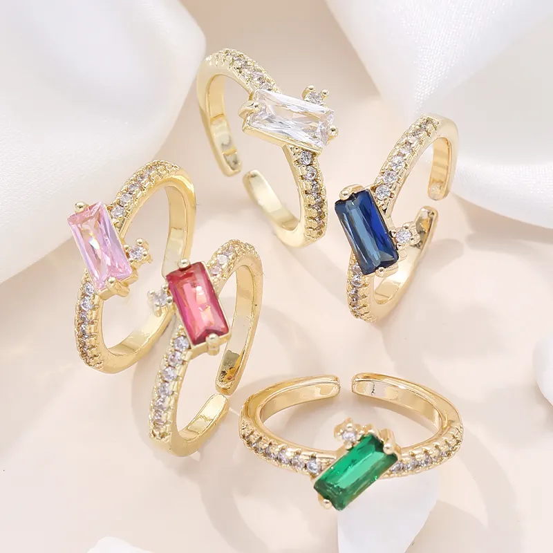 Vintage Elegant Crystal Adjustable Rings Colorful Simple Boho Finger Jewelry Ring For Women Girls