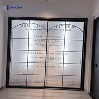 Puerta Corredera de Entrada de Aluminio Moderna JINGCHEN, Marco Negro, Doble Vidrio Templado, Insonorizada, para Sala de Estar de Villa