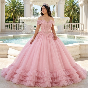 Vestido de Quinceañera 8530 Fairy Sweetheart con Perlas Rosas, Vestido de Gala para Mujer con Cola de Capilla, Largo hasta el Suelo, Encaje, Cuentas y Apliques de Cristal - Product Image 1