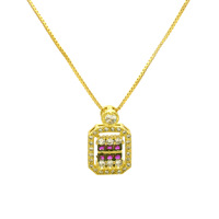 Collier carré haut de gamme en gros, très demandé, avec pendentif en cuivre plaqué or 18 carats et zircone colorée