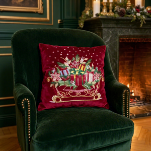 Christmas Embroidered Velvet <b>Throw</b> Pillow Square <b>Red</b> Decorative Cushion Classic Style - Product Image 1