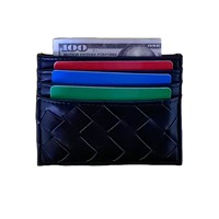 Dompet Kartu Minimalis Pria, Tempat Kartu Kredit Tipis, Dompet Pria Kulit PU Hitam Anyaman, Dompet Mewah untuk Pria