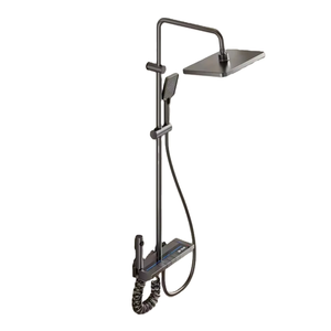 Ensemble de douche thermostatique intelligent à affichage numérique, commande par touches piano, système de pluie gris anthracite avec <span class=keywords><strong>douchette</strong></span> et pulvérisateur <span class=keywords><strong>bidet</strong></span> - Product Image 1