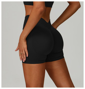 Shorts de sport sans couture pour femme, résistants aux squats, avec taille côtelée, <span class=keywords><strong>coupe</strong></span> en V et côtés froncés, résistants à l'usure - Product Image 4