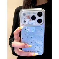 Coque arrière INS style pois et ours pour iPhone 17 13 11 Pro Max, étui de téléphone électroplaqué à bord argenté pour iPhone 18 Pro