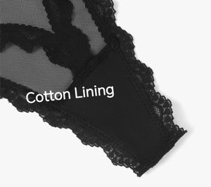 Culotte tentante femmes taille haute t-back voir à travers maille dentelle garniture érotique dos boucle en métal et évider décoration séduisante - Product Image 5